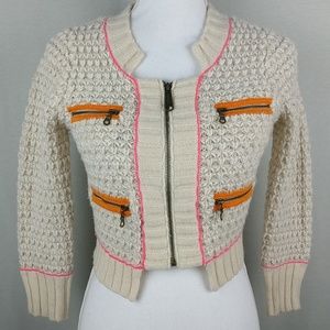 Free People Cropped Ivory Comb Zipped Cardigan
